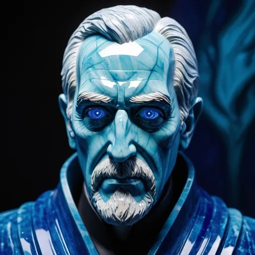 Prompt: living face of Count Dooku carved from aquamarine with striated lapis inclusions by digital textile artist "epoch resin" by artist "melting shadows" by artist "automatism" lost in this masquerade rich backlit brightness no text please, 32k resolution, molecular precision, ultra sharp focus.