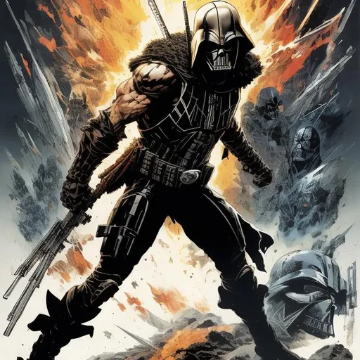 Prompt: "SIMON BISLEY STYLE, YOJI SHINKAWA STYLE, SKELETOR WEARING DARTH VADER SUIT COMIC BOOK COVER ART" Weight:0.9 "ugly, tiling, poorly drawn hands, poorly drawn feet, poorly drawn face, out of frame, extra limbs, disfigured, deformed, body out of frame, blurry, bad anatomy, blurred, watermark, grainy, signature, cut off, draft" Weight:-0.3