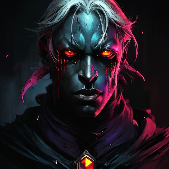 Prompt: "Portrait male drow bloodied a masterpiece, 8k resolution, dark fantasy concept art, by Greg Rutkowski, dynamic lighting, hyperdetailed, intricately detailed, Splash screen art, trending on Artstation, deep color, Unreal Engine, volumetric lighting, Alphonse Mucha, Jordan Grimmer, purple and yellow complementary colours"
Weight:1 
Charcoal and obsidian colored skin."
Weight:1
"intricate details, HDR, beautifully shot, hyperrealistic, sharp focus, 64 megapixels, perfect composition, high contrast, cinematic, Amazingly hyper-detailed, a masterpiece, photorealistic, 8k resolution, HDR, detailed.”
Weight:0.9