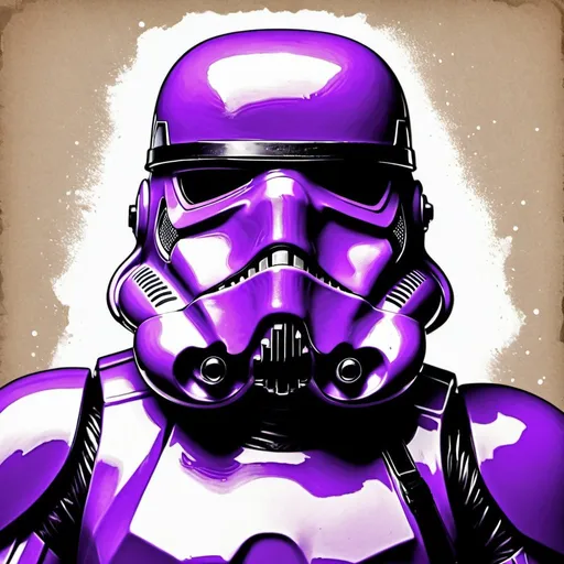 Prompt: A purple stormtrooper, vintage, old paper, dried ink, colorsplash, insanely detailed, paint drops, rough edges, trending on artstation, digital painting, intricate, extremely detailed, masterpiece, maximalist, 32k resolution, molecular precision.