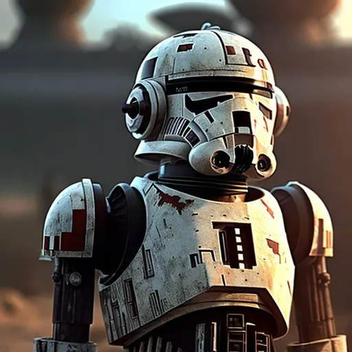 Prompt: Star Wars droid, ev-9d9, photorealistic, intricate detail, volumetric lighting