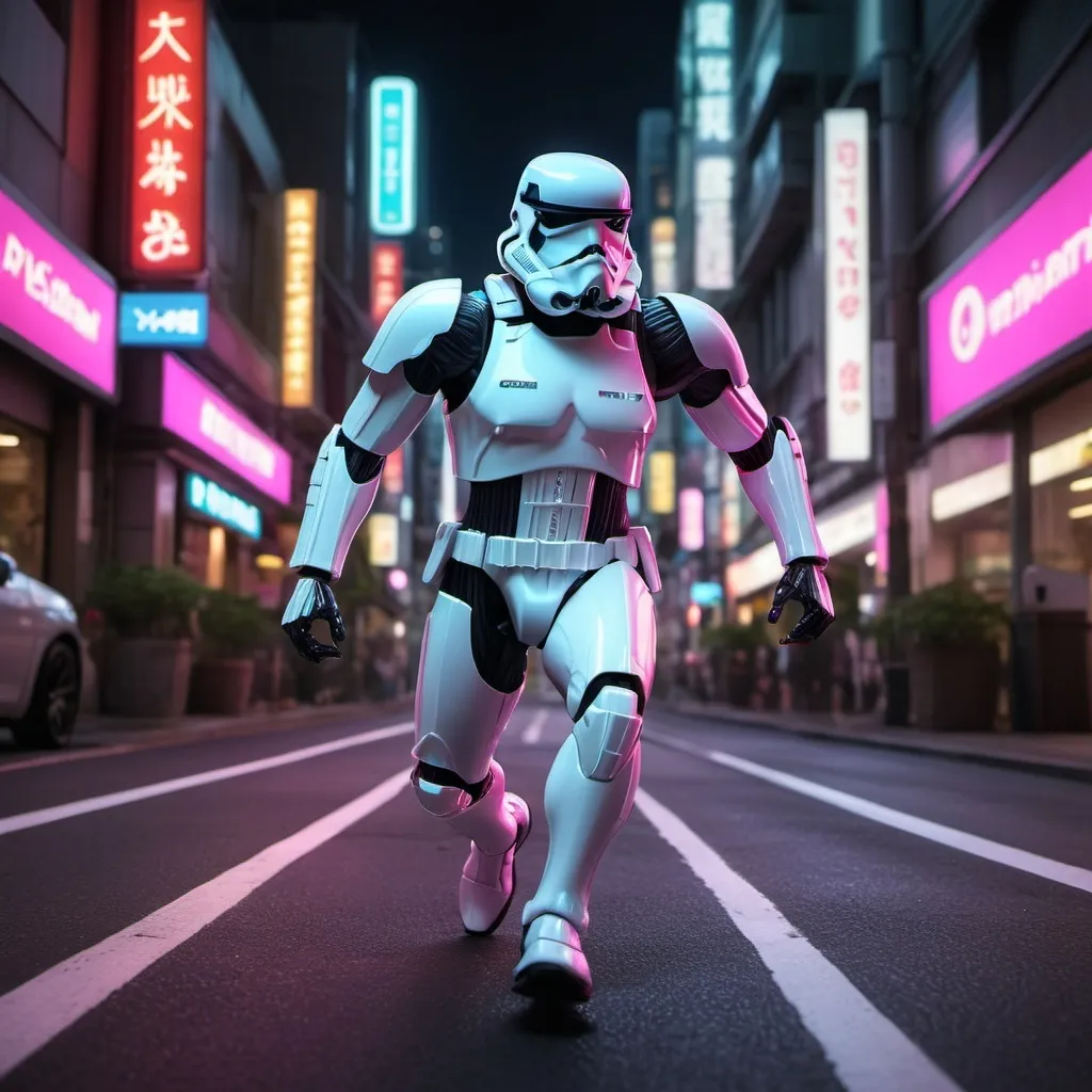 Prompt: "Angled shot of a neon stormtrooper running through a bright neon Tokyo street, "neon_light!!!", by Artgerm, bright headlights, photorealistic, intricately detailed, under glow, refraction, iridescent, sharp focus, artistic, epic, “establishing_shot”"
Weight:1   

"An intricately detailed muscle car outlined with neon lights, 32k resolution, molecular precision, ultra sharp focus, concept art, dynamic lighting, Unreal Engine 5, trending on Artstation, intricately detailed, hyperdetailed, Epic, Professional photography, natural lighting, canon lens, shot on dslr, 64 megapixels, sharp focus, splash screen art, stunning light"
Weight:0.8  32k resolution, molecular precision, ultra sharp focus