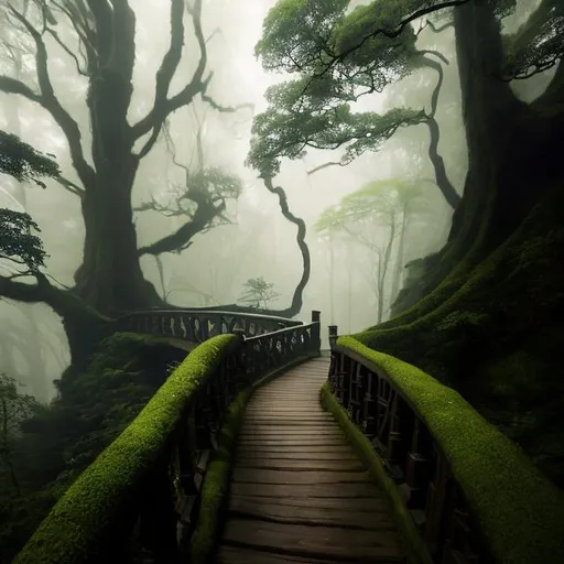 Prompt: "Enchanting cinematic film still of 3 winding paths originating from 3 points in a lush forest leading to mysterious and fantastical Bridge. Misty, Serene but dim atmosphere."
Weight:1
"Amazingly hyperdetailed, a masterpiece, ethereal, photorealistic, 8k resolution, 64 megapixel, HDR, detailed, intricatetly detailed."
Weight:0.9

"ugly, tiling, poorly drawn hands, poorly drawn feet, poorly drawn face, out of frame, extra limbs, disfigured, deformed, body out of frame, blurry, bad anatomy, blurred, watermark, grainy, signature, cut off, draft"
Weight:-0.3 