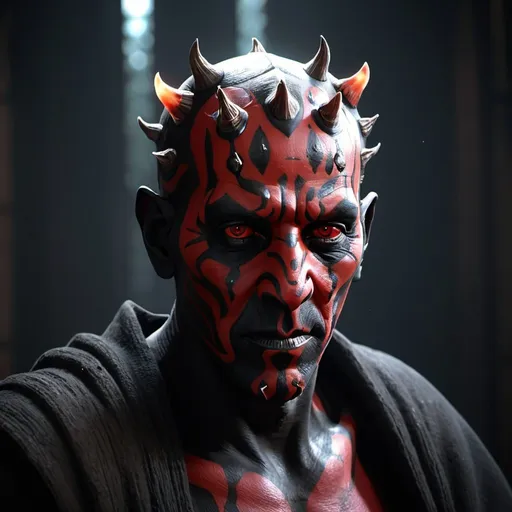Prompt: Darth Maul, Contre-Jour Post-Production photorealistic SFX detailed elegant realistic super detailed 32k resolution Substance Designer ILM eldritch soft light magic particles particle system is celestial dreamy fully formed fingers light dust subsurface scattering expressive faces Iridescent Stained Glass Monster creepy sinister eerie, molecular precision