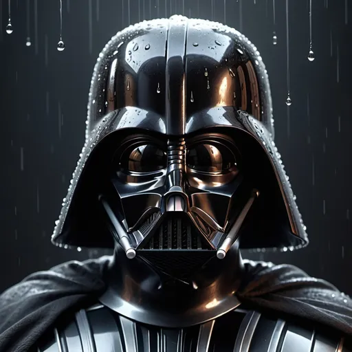 Prompt: close-up of Darth Vader, Darth Vader's head is very old, sad, covered with rain drops, slick with rain, shiny, ultra detailed, ultra sharp, realistic, volumetric lighting, intricate, photorealistic, detailed, 8k, perfect composition, beautiful detailed intricate insanely detailed octane render trending on artstation, 8 k artistic photography, photorealistic concept art, soft natural volumetric cinematic perfect light, chiaroscuro, award - winning photograph, masterpiece, oil on canvas, raphael, caravaggio, greg rutkowski, beeple, beksinski, giger