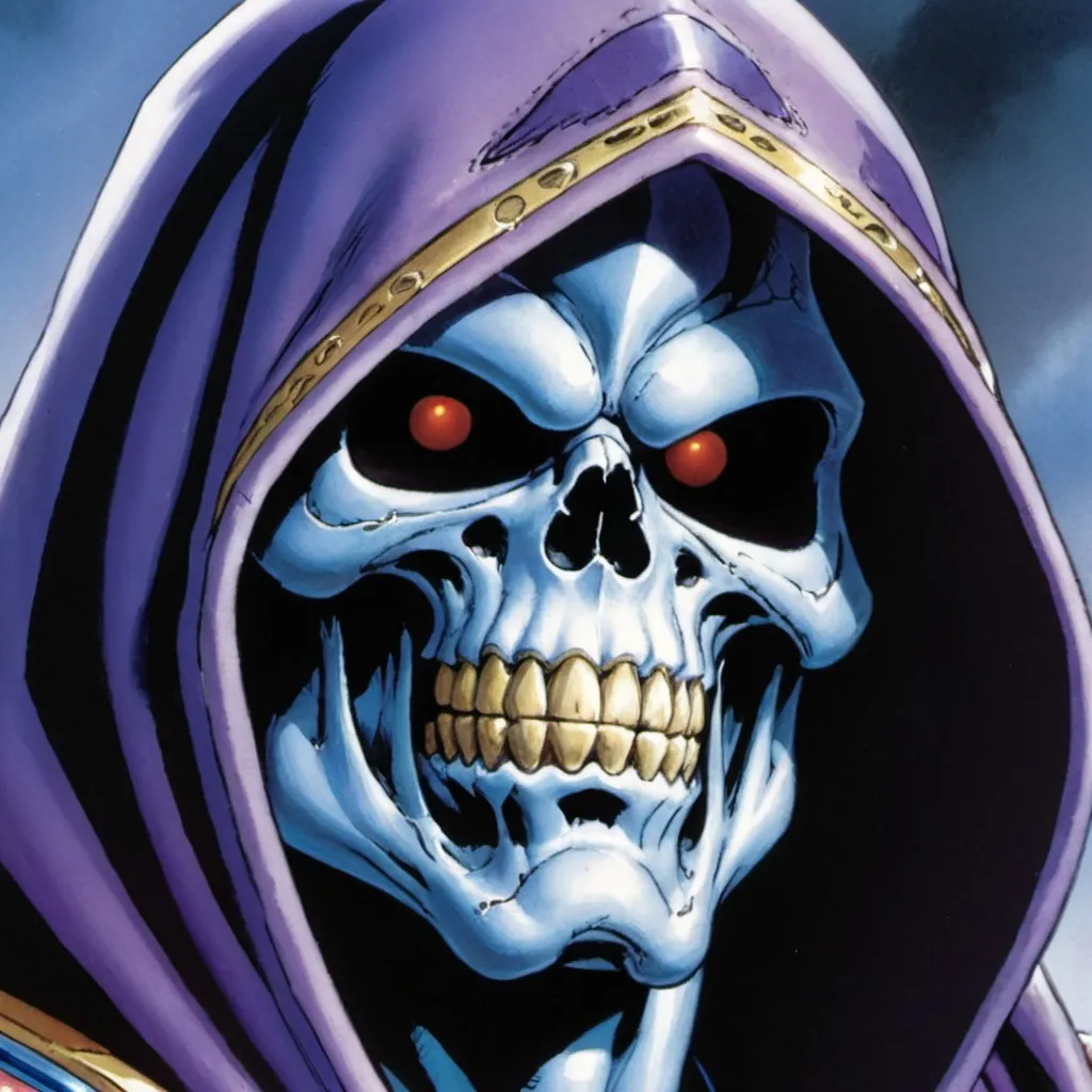 Prompt: Close-up Portrait of Skeletor, Masters of the Universe . ART BY JIM LEE and Michael Turner