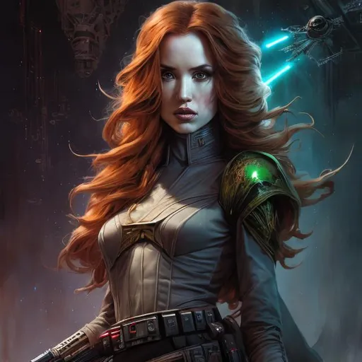 Prompt: Imaginative illustration of Mara Jade, Star Wars, dynamic, Karol Bak Art, Dona Gelsinger Art, Art by Kyrielle influence, Watercolor, trending on artstation, sharp focus, cinematic, studio light, hdr, 12k, intricate details, highly detailed, by greg rutkowski Removed From Im, professional ominous concept art, by artgerm and greg rutkowski, an intricate, elegant, highly detailed digital painting, concept art, smooth, sharp focus, illustration, in the style of simon stalenhag, wayne barlowe, and igor kieryluk., ultra hd, realistic, vivid colors, highly detailed, UHD drawing, pen and ink, perfect composition, beautiful detailed intricate insanely detailed octane render trending on artstation, 8k artistic photography, photorealistic concept art, soft natural volumetric cinematic perfect light