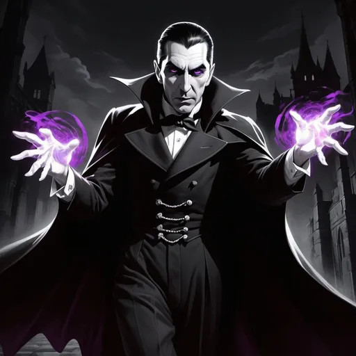 Prompt: Black and white Bela Lugosi as Count Dracula with glowing purple eyes is chasing a red dot by artist "anime", Anime Key Visual, Japanese Manga, Pixiv, Zerochan, Anime art, Fantia Studio Ghibli, Anime Key Visual, by Makoto Shinkai, Deep Color, Intricate, 8k resolution concept art, Natural Lighting, Beautiful Composition