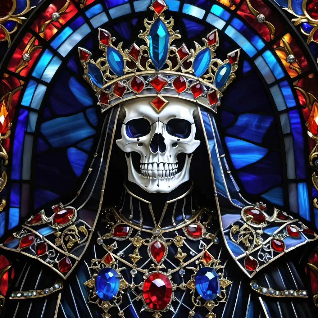 Prompt: God Of Death, Armour Made of Jewels, skull face, godly aura, godly might, dark malice, unholy aura, Unholy Crown