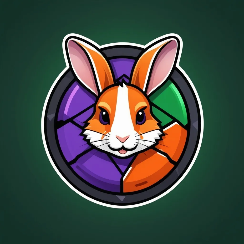 Prompt: A logo with the theme of famous airdrops such as Hamster Kombat Rocky Rabbits Major only use green, white, and red, use crypto coins as well. Use orange-purple colors as well.