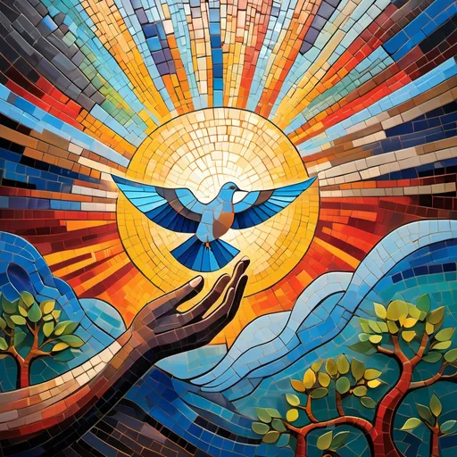 Prompt: Abstract and Symbolic:

A vibrant mosaic of colors representing hope, resilience, and new beginnings.
A single ray of light piercing through a dark cloud, symbolizing hope emerging from adversity.
A dove carrying an olive branch, a universal symbol of peace and hope.
A tree growing strong and tall in a barren landscape, representing hope for the future.
A hand reaching out from the darkness, offering help and support.
Realistic and Uplifting:

A group of people of diverse backgrounds coming together in unity and hope.
A child's face filled with joy and innocence, representing the hope for a brighter future.
A sunrise over a peaceful mountain range, symbolizing a new day and a fresh start.
A community garden flourishing with life, representing hope for growth and abundance.
A person overcoming a challenge, their face etched with determination and hope.
Specific to Hope the Mission:

The Hope the Mission logo, surrounded by a warm and inviting light.
A person receiving help and support from the Hope the Mission staff.
A family reunited after experiencing homelessness, thanks to the Hope the Mission.
A success story of someone who has overcome addiction with the help of the Hope the Mission.
Volunteers working together to make a difference in the lives of others.