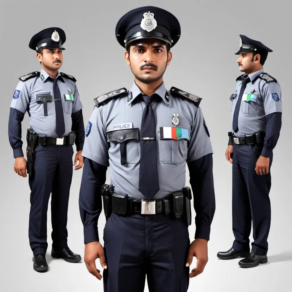 Prompt: Design of a police uniform,black body, grey, bangladesh police, Bangladesh, France police uniform