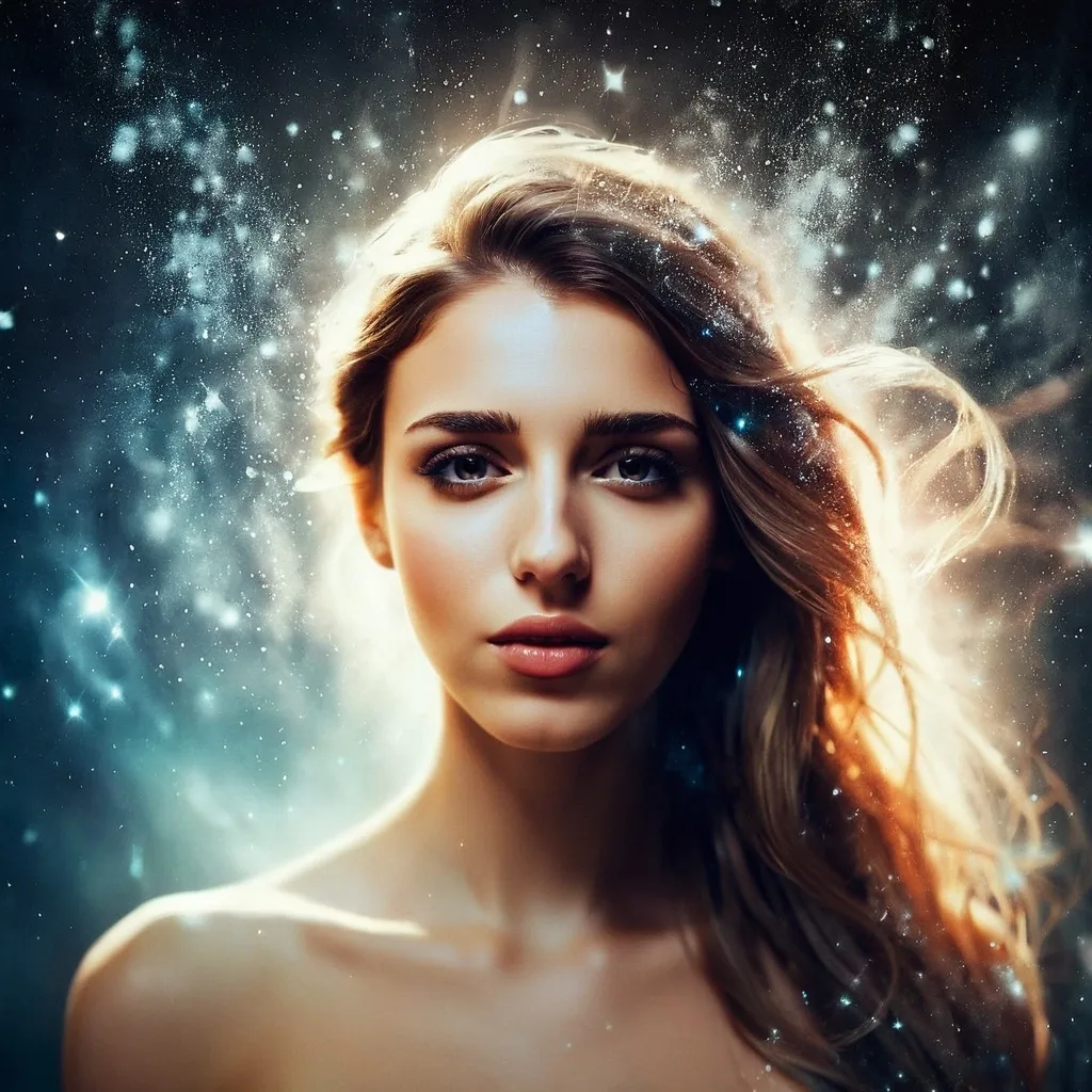 Prompt: (photorealistic painting), a serene woman with her eyes closed, (glowing ethereal aura) behind her face and body, intricate (particles of light), inspired by Elsa Bleda's style, atmospheric and dreamy ambiance, soft and mystical lighting, high contrast between the glowing backdrop and her facial features, ultra-detailed, highly immersive, captivating and tranquil.