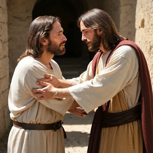 Prompt: Jesus forgiving a man 