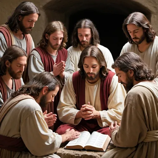 Prompt: Jesus is teaching his disciples how to pray