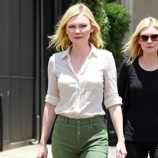 Prompt: Kristen dunst in sage green pants