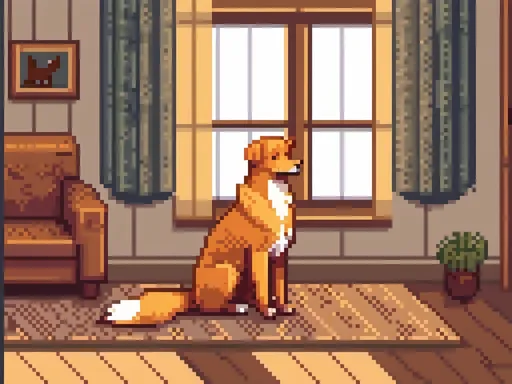 Prompt: A father dog and mother dogsitiing in living room and the father dog thinking of fox lady mother dog angry

