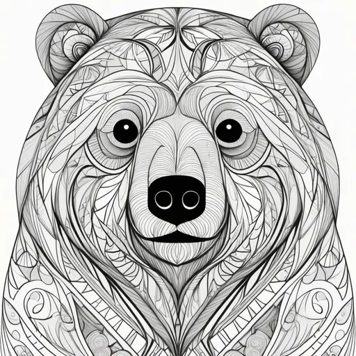 Prompt: a bear with pattern on it for coloring book with thick lines no shading