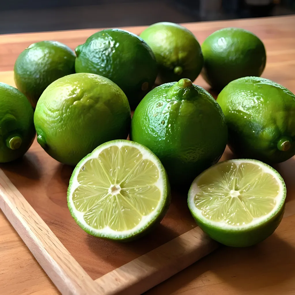 Prompt: fresh limes on a cuting board . must be drawn and not real 