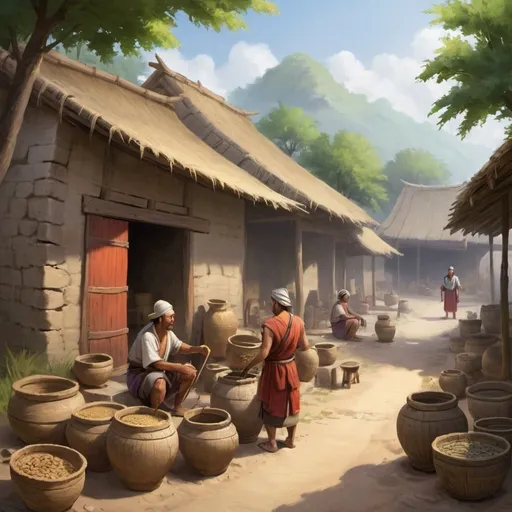 Prompt: ancient village trade
