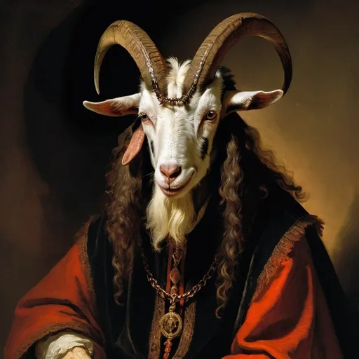 Prompt: goat headed satan in a rembrandt painting