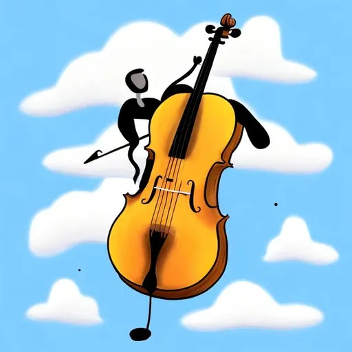 Prompt: Draw a cello playing music by itself floating in the clouds on a sunny day.