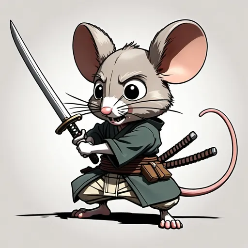 Prompt: a Samurai mouse sharpening his sword in attack on titan style cartoon style