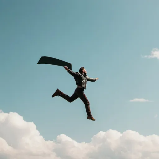 Prompt: A man soaring like an arrow in the sky