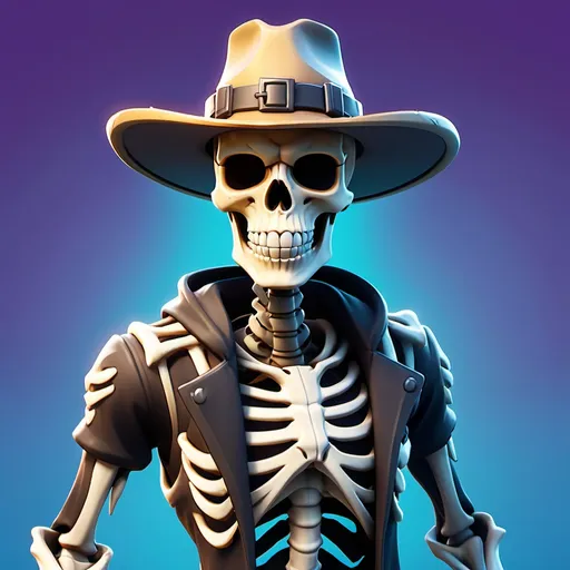 Prompt: a skeleton half human fortnite skin whith a cool hat