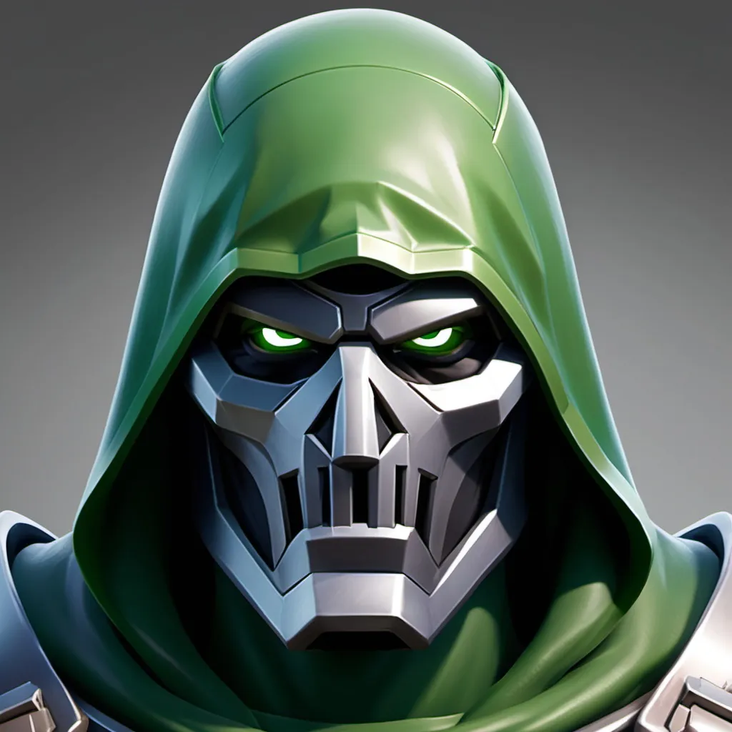 Prompt: fortnite doctor doom showing his face