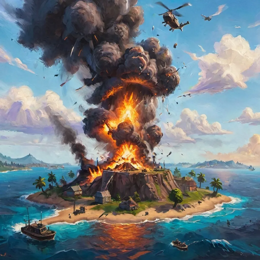 Prompt: fortnite island explodeing