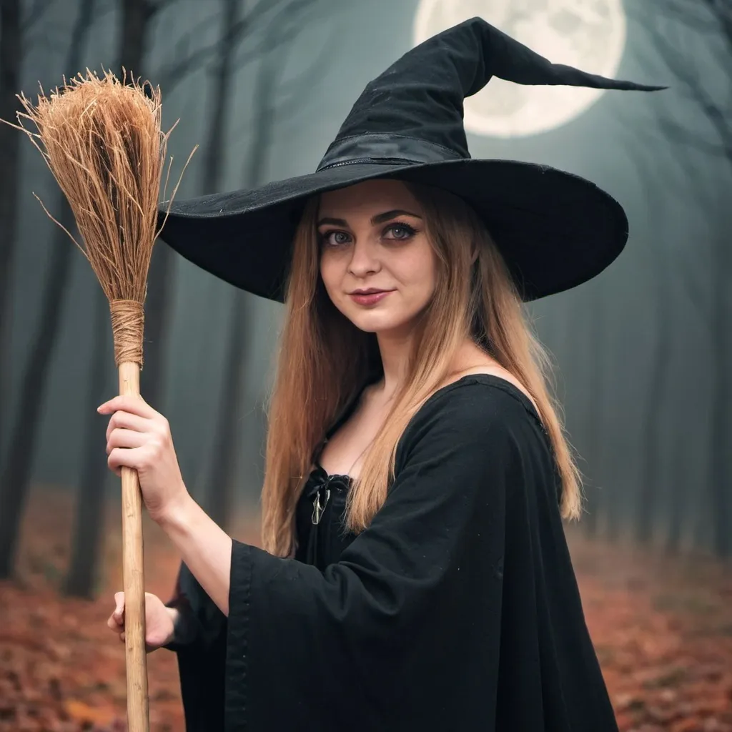 Prompt: A witch giving her broom to you