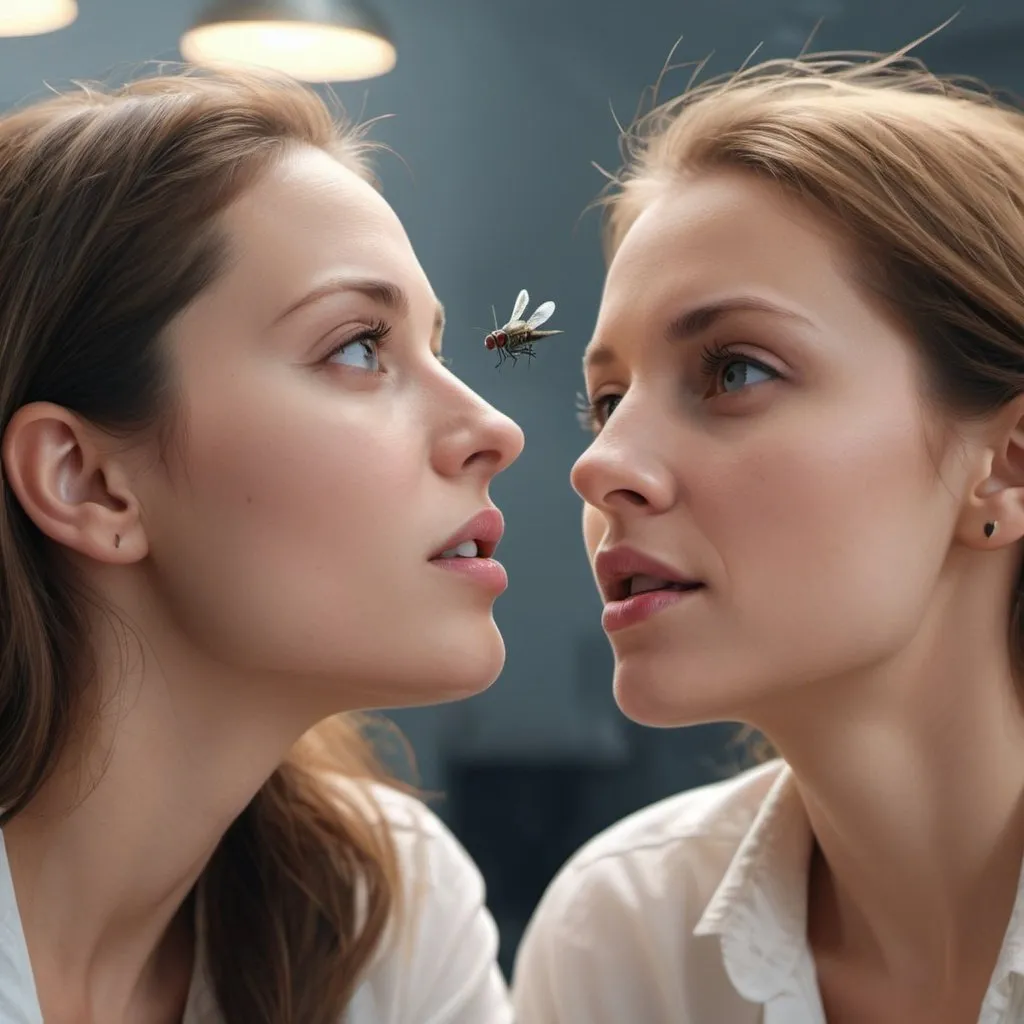 Prompt: Two fly maje love and woman watching it, 4k, UHD, photorealistic image 