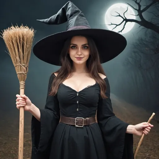 Prompt: A witch giving her broom to you