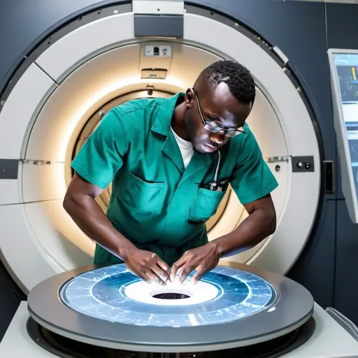 Prompt: Design African technician who  repair MRI machine 