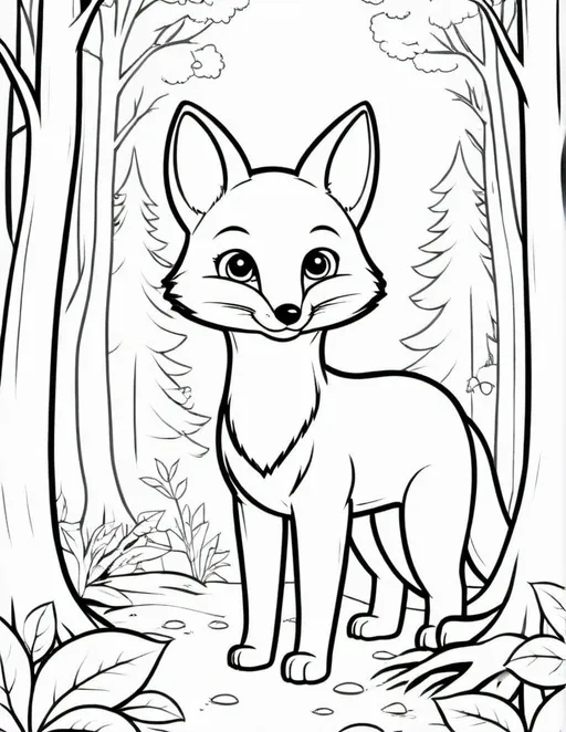 Prompt: Renard dans la forêt pour coloriage 