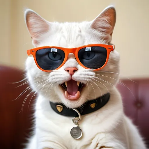 Prompt: A funny and cool cat making a funny face and wearing sun glasses