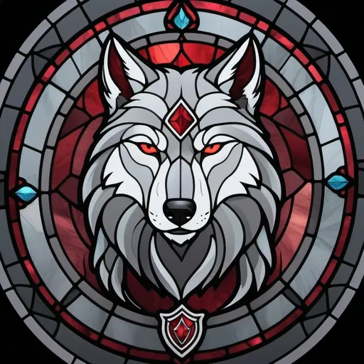 Prompt: (logo design), wolf icon, intricate decorations, greyish color palette, accents of faint red, modern stylistic elements, bold contours, clean lines, artistic simplicity, conveying strength and unity, suitable for a gaming guild, professional and captivating design, focusing on symbolism and identity.