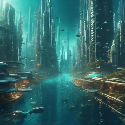 Prompt: a futuristic city underwater, realistic, cityscape,  