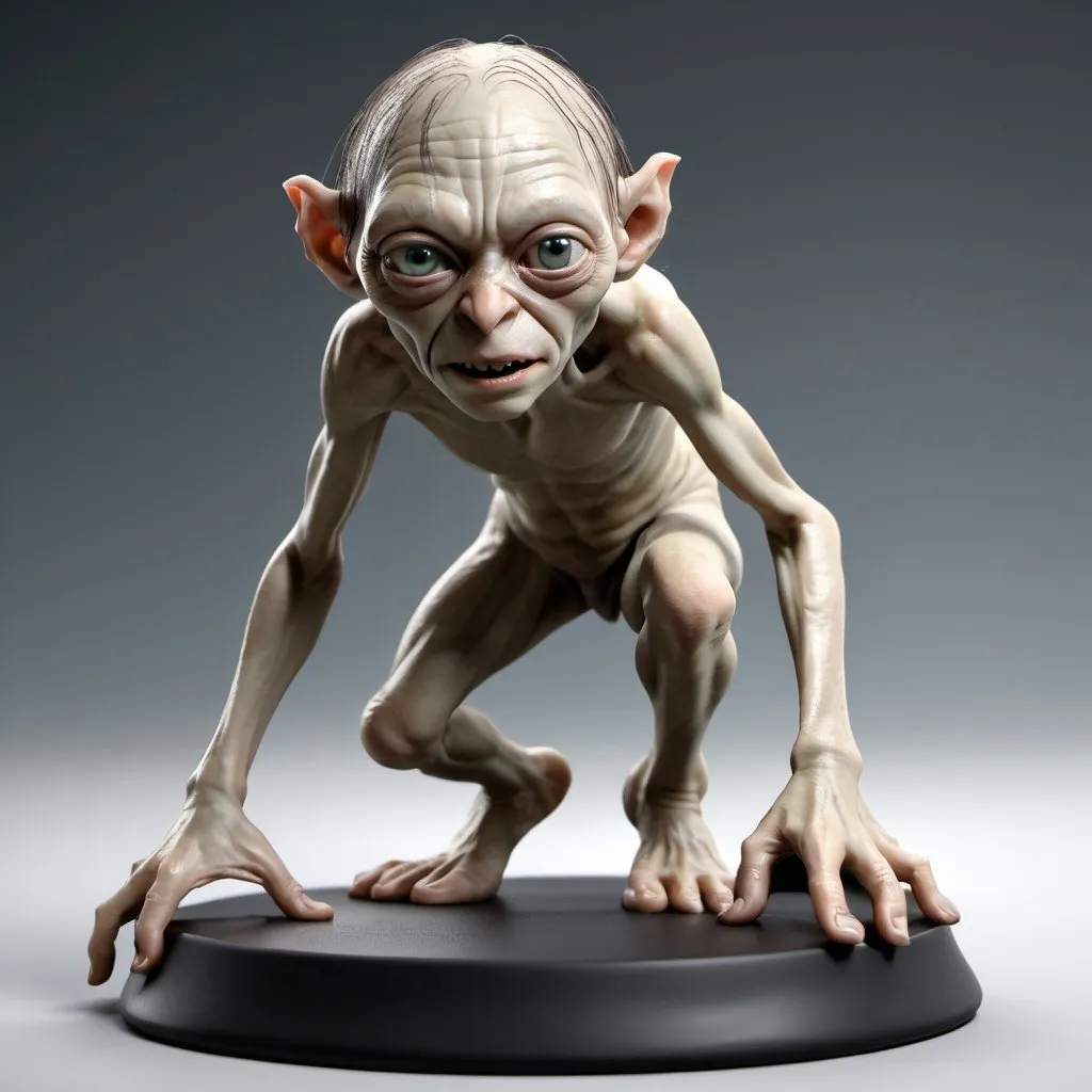 Prompt: figurine of Gollum , on a  base,physically based rendering, full body, full body shot, depth of field,