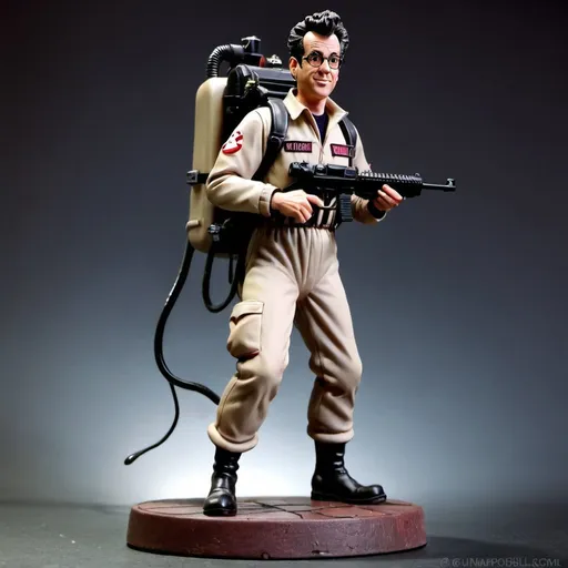 Prompt: figurine of Dr. Egon Spengler ((ghostbusters)), on a  base, full body, full body shot, depth of field,