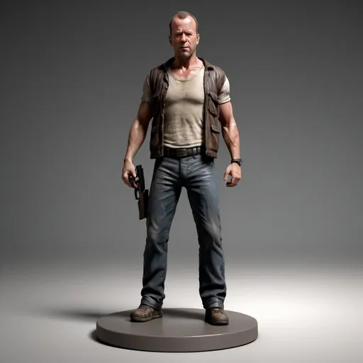 Prompt: figurine of John McClane, on a  base, full body, physically based rendering, full body shot, depth of field,