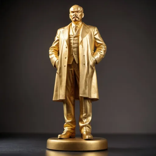 Prompt: golden figurine of Lenin , on a  base, full body, full body shot, perfect face, depth of field,