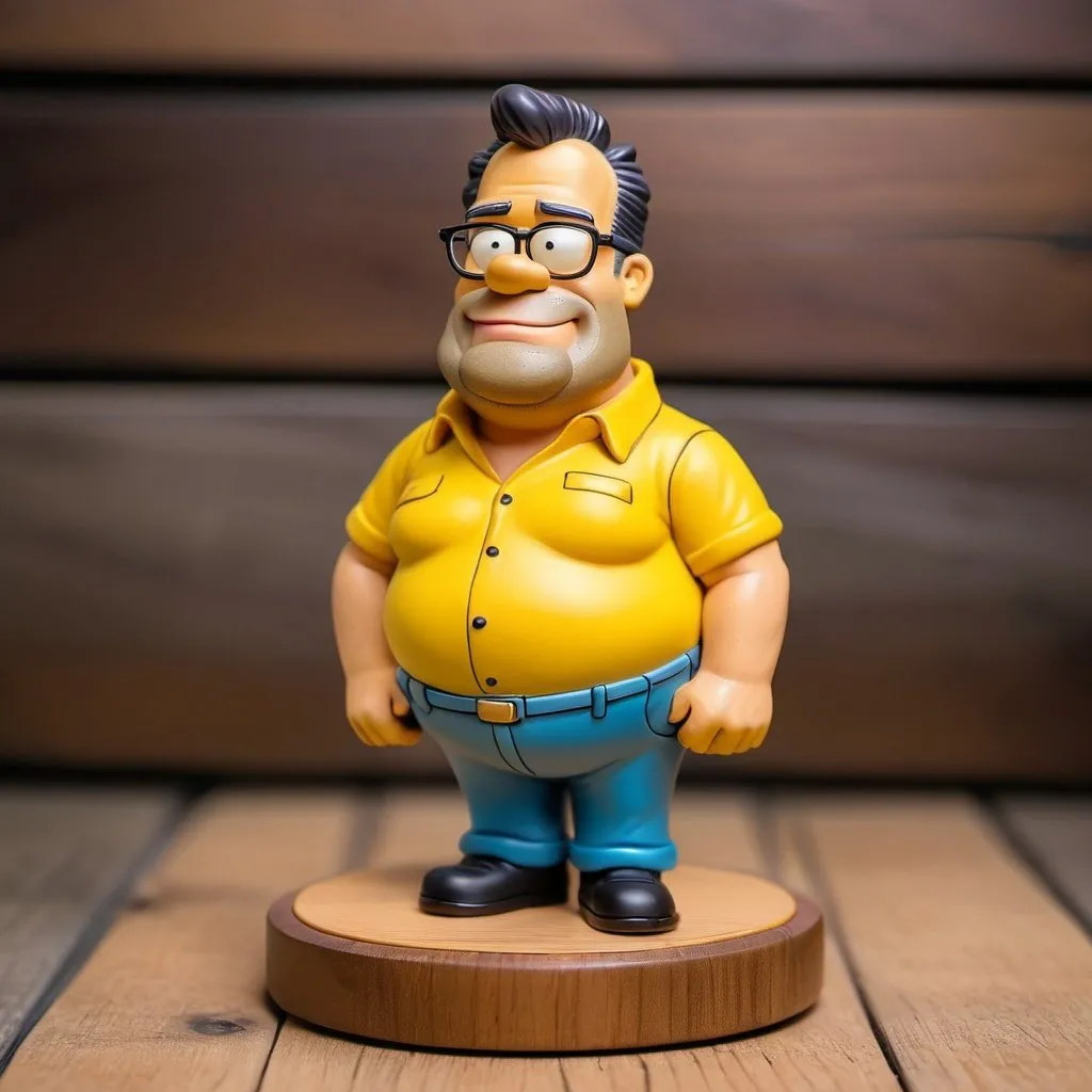 Prompt: figurine of Barney Gumble from Simpsons cartoon, on a wooden base, full body shot, perfect face, depth of field,