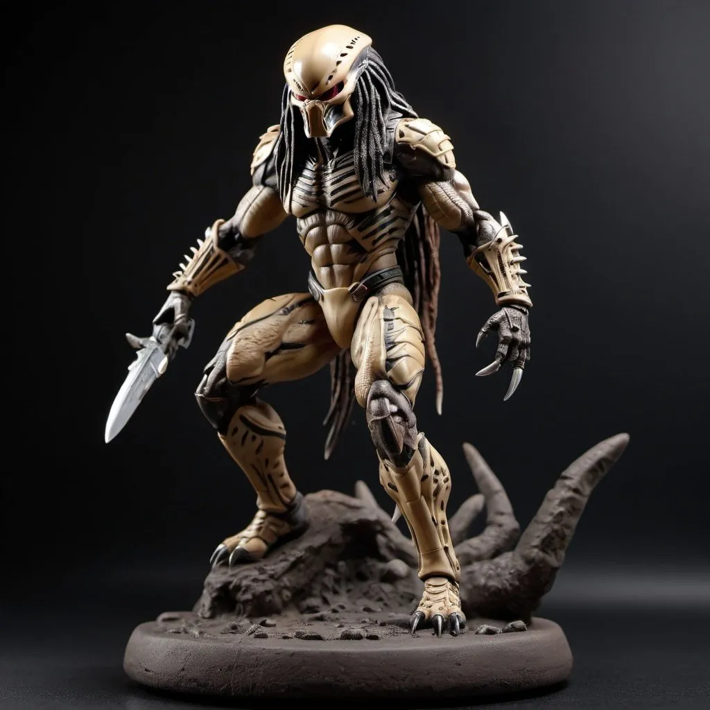 Prompt: figurine of Predator, on a  base, full body, full body shot, depth of field,