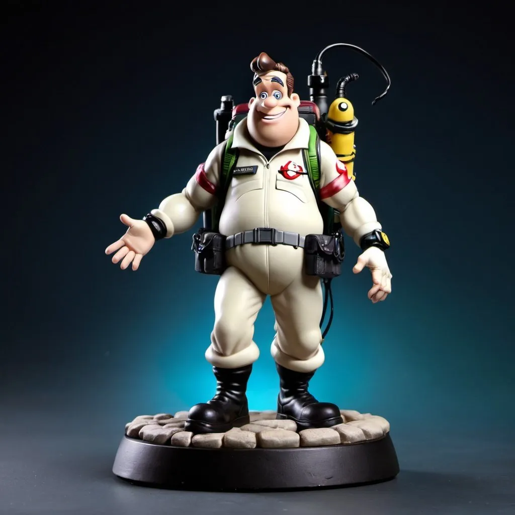 Prompt: figurine of Dr. Rayman Stantz ((ghostbusters)), on a  base, full body, full body shot, depth of field,