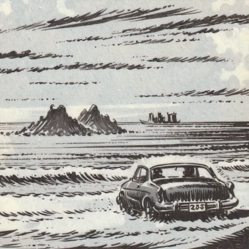 Prompt: a car with a sea in background