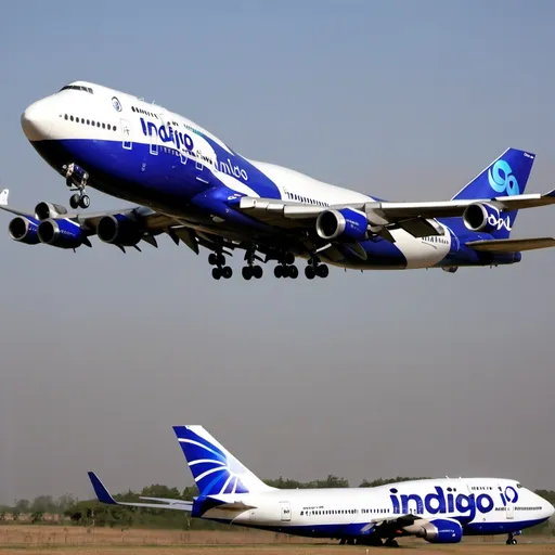Prompt: Boeing 747 with Indigo Airlines livery