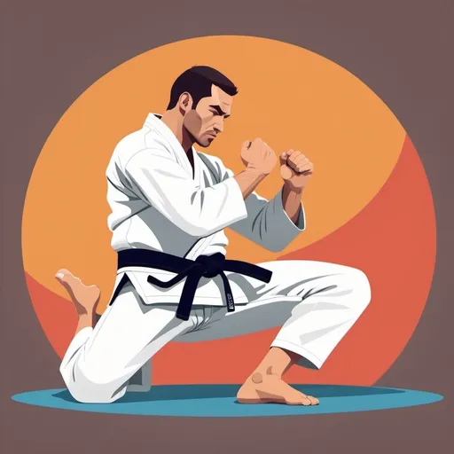 Prompt: Flat illustration a man doing no jiujitsu
