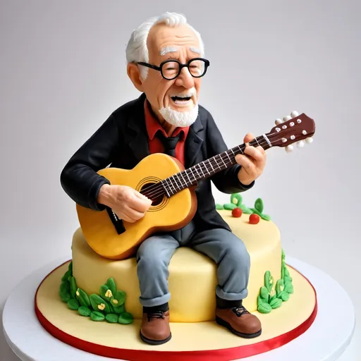 Prompt: a grandpa playing acoustic guitar cake